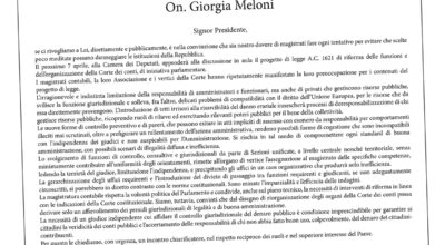 LETTERA APERTA AL PRESIDENTE GIORGIA MELONI SULLA RIFORMA DELLA CORTE DEI CONTI